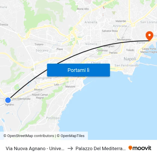 Via Nuova Agnano - Università to Palazzo Del Mediterraneo map