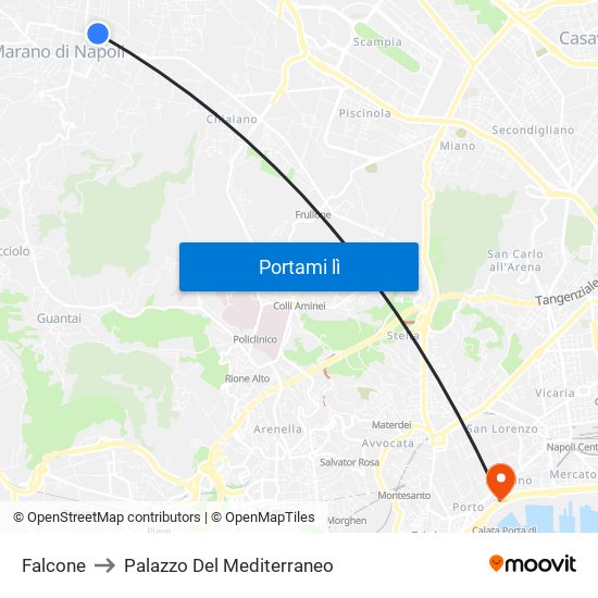 Falcone to Palazzo Del Mediterraneo map