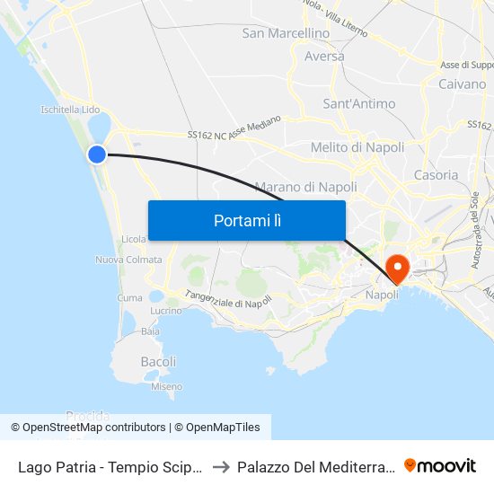 Lago Patria - Tempio Scipione to Palazzo Del Mediterraneo map