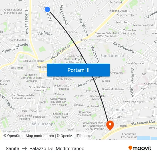 Sanità to Palazzo Del Mediterraneo map