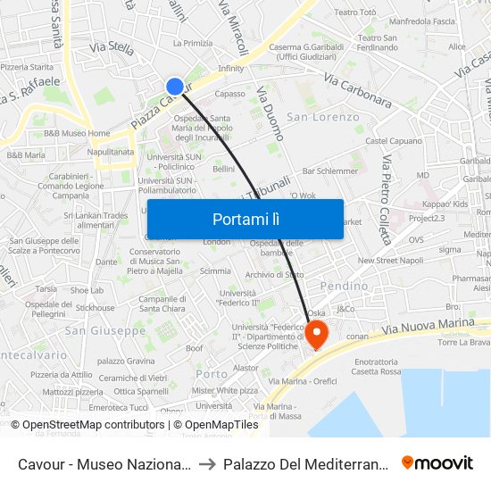 Cavour - Museo Nazionale to Palazzo Del Mediterraneo map