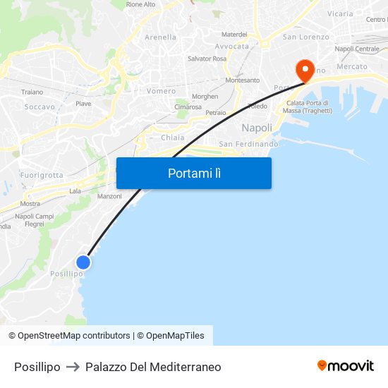 Posillipo to Palazzo Del Mediterraneo map