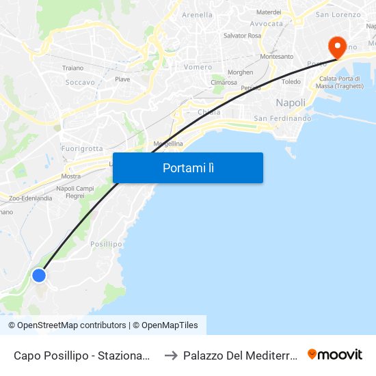 Capo Posillipo - Stazionamento to Palazzo Del Mediterraneo map