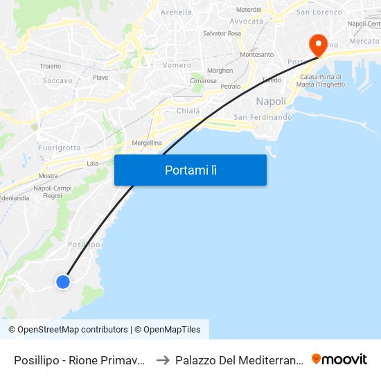 Posillipo - Rione Primavera to Palazzo Del Mediterraneo map