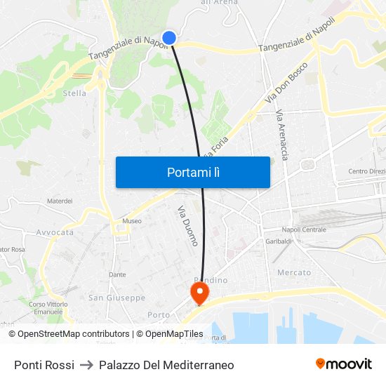 Ponti Rossi to Palazzo Del Mediterraneo map