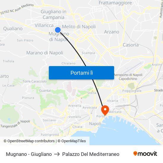 Mugnano - Giugliano to Palazzo Del Mediterraneo map