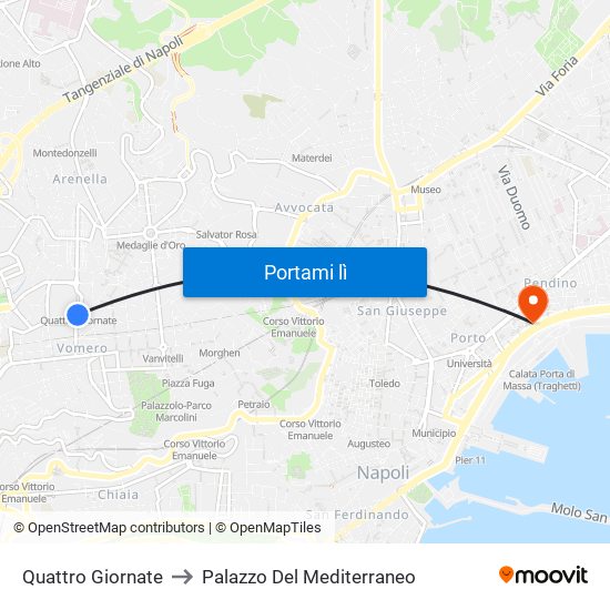 Quattro Giornate to Palazzo Del Mediterraneo map