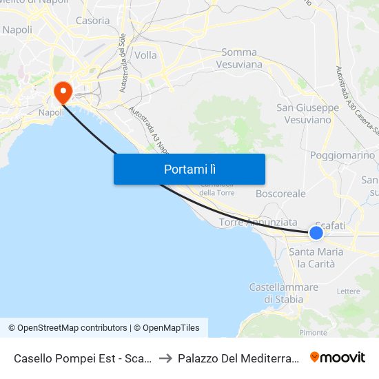 Casello Pompei Est - Scafati to Palazzo Del Mediterraneo map