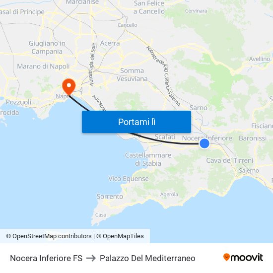 Nocera Inferiore FS to Palazzo Del Mediterraneo map