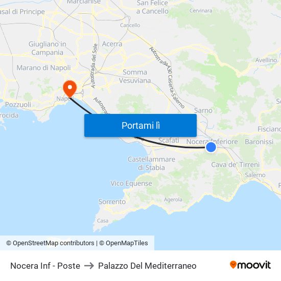 Nocera Inf - Poste to Palazzo Del Mediterraneo map