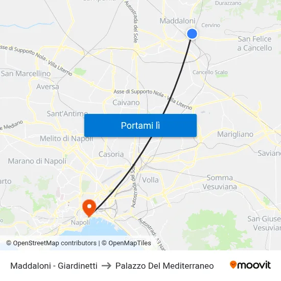 Maddaloni - Giardinetti to Palazzo Del Mediterraneo map