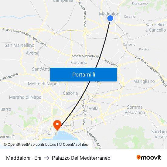 Maddaloni - Eni to Palazzo Del Mediterraneo map