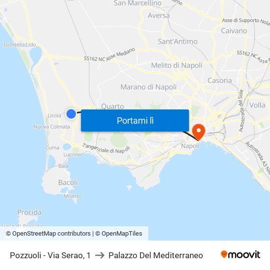 Pozzuoli - Via Serao, 1 to Palazzo Del Mediterraneo map