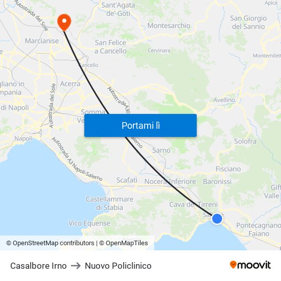 Casalbore Irno to Nuovo Policlinico map