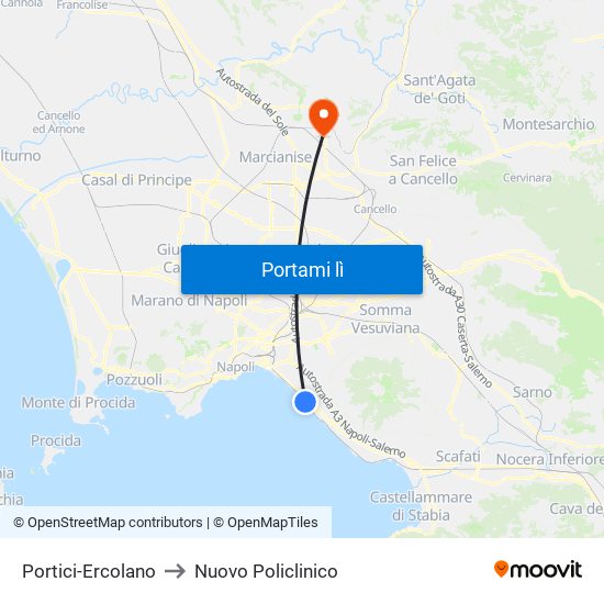 Portici-Ercolano to Nuovo Policlinico map