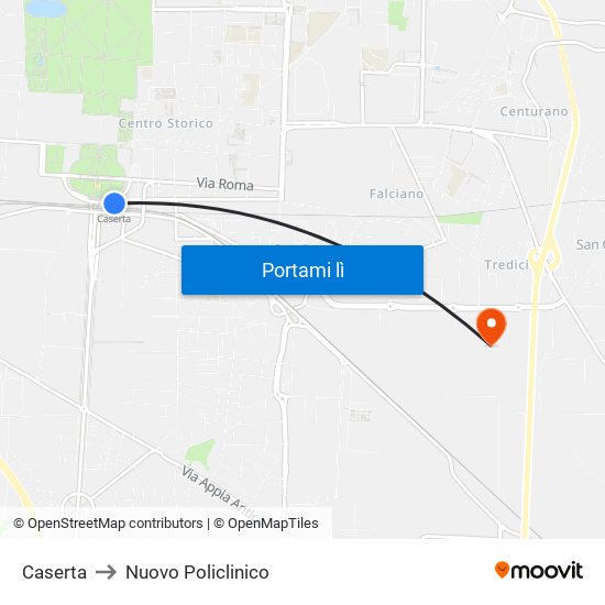 Caserta to Nuovo Policlinico map