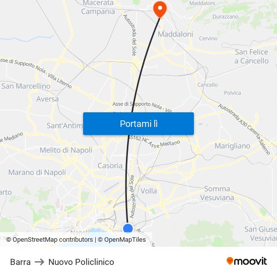 Barra to Nuovo Policlinico map