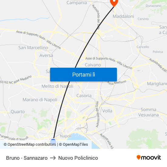 Bruno - Sannazaro to Nuovo Policlinico map