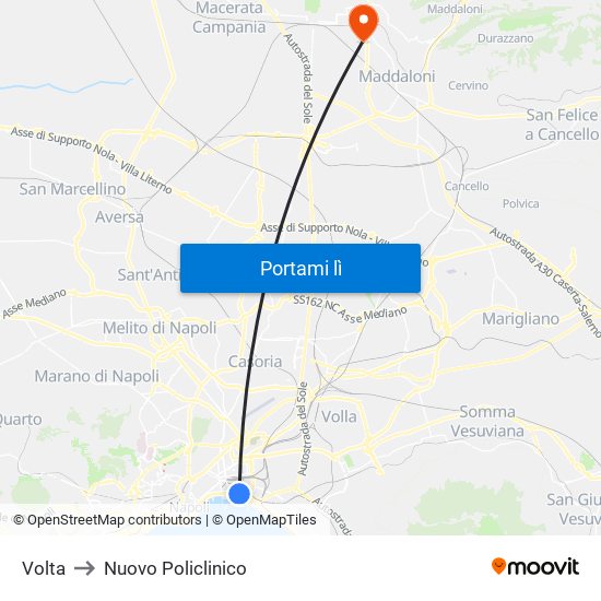 Volta to Nuovo Policlinico map