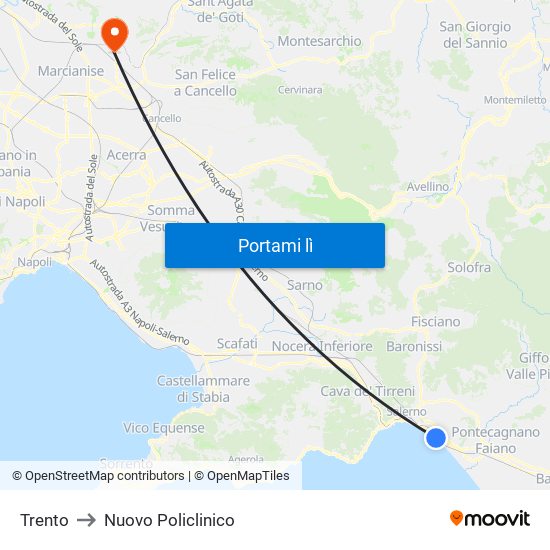 Trento to Nuovo Policlinico map