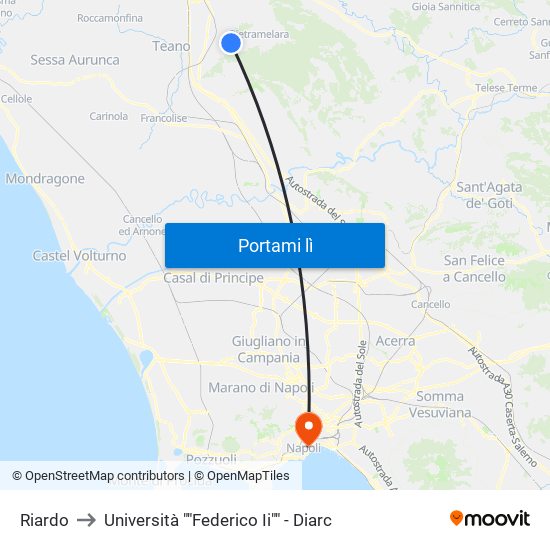Riardo to Università ""Federico Ii"" - Diarc map