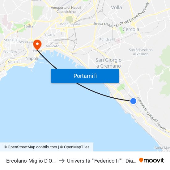 Ercolano-Miglio D'Oro to Università ""Federico Ii"" - Diarc map