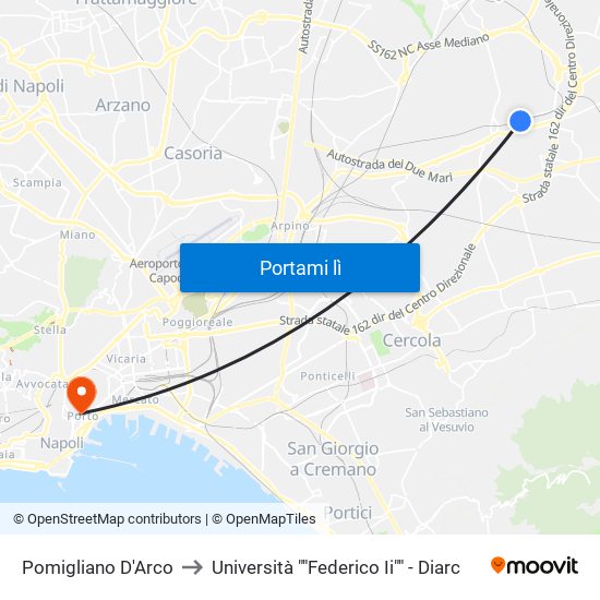 Pomigliano D'Arco to Università ""Federico Ii"" - Diarc map