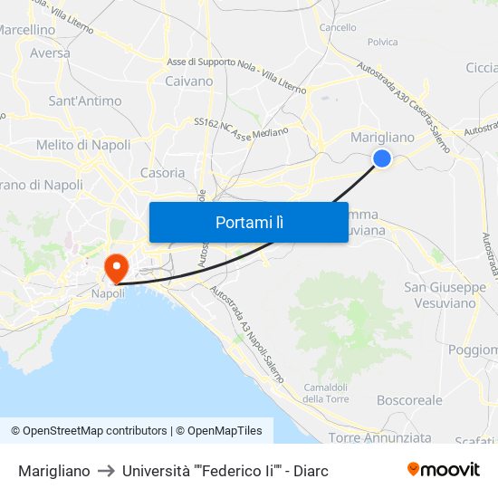 Marigliano to Università ""Federico Ii"" - Diarc map