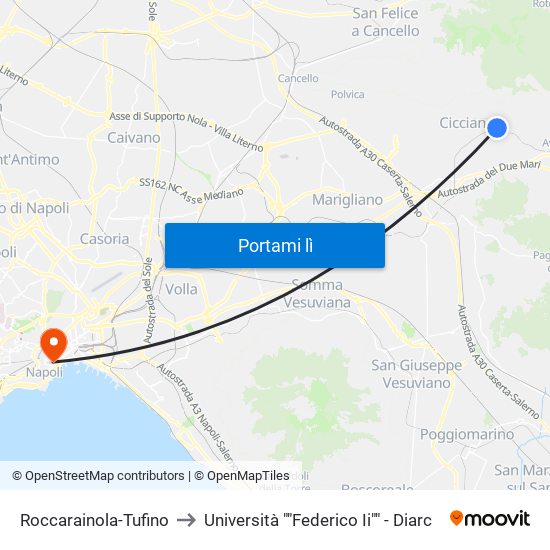 Roccarainola-Tufino to Università ""Federico Ii"" - Diarc map