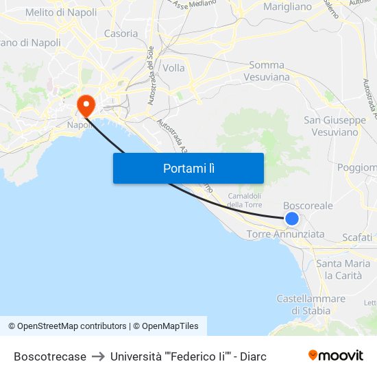 Boscotrecase to Università ""Federico Ii"" - Diarc map