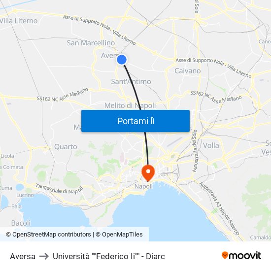 Aversa to Università ""Federico Ii"" - Diarc map