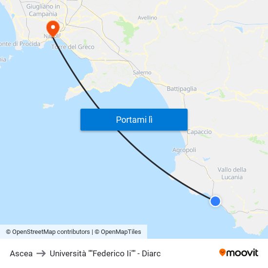 Ascea to Università ""Federico Ii"" - Diarc map