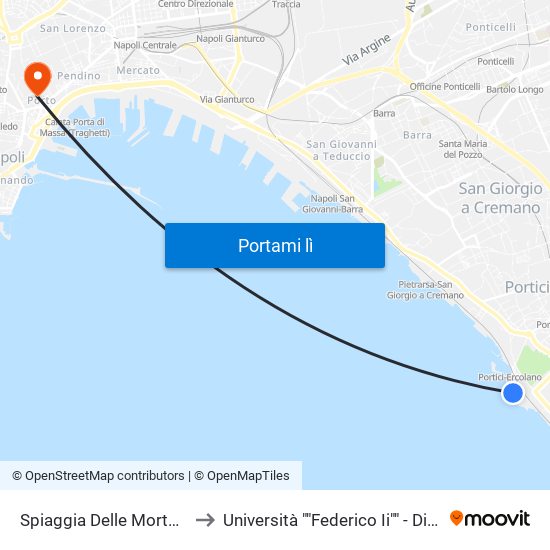 Spiaggia Delle Mortelle to Università ""Federico Ii"" - Diarc map