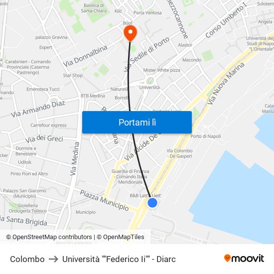 Colombo to Università ""Federico Ii"" - Diarc map