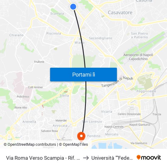 Via Roma Verso Scampia - Rif. Di Fronte Civico N° 56 to Università ""Federico Ii"" - Diarc map