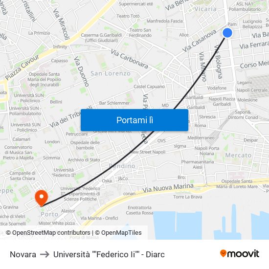 Novara to Università ""Federico Ii"" - Diarc map