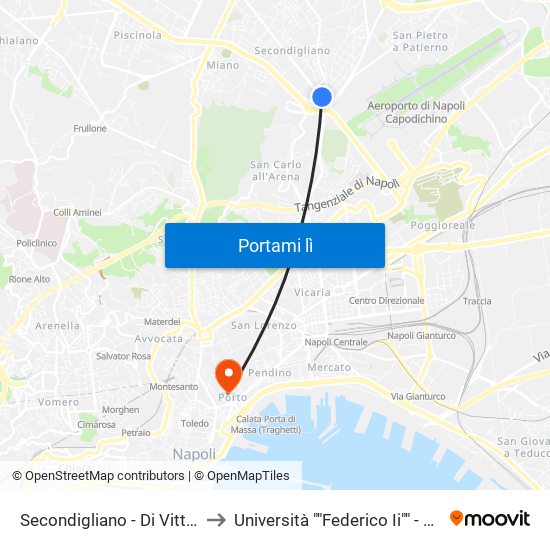 Secondigliano - Di Vittorio to Università ""Federico Ii"" - Diarc map