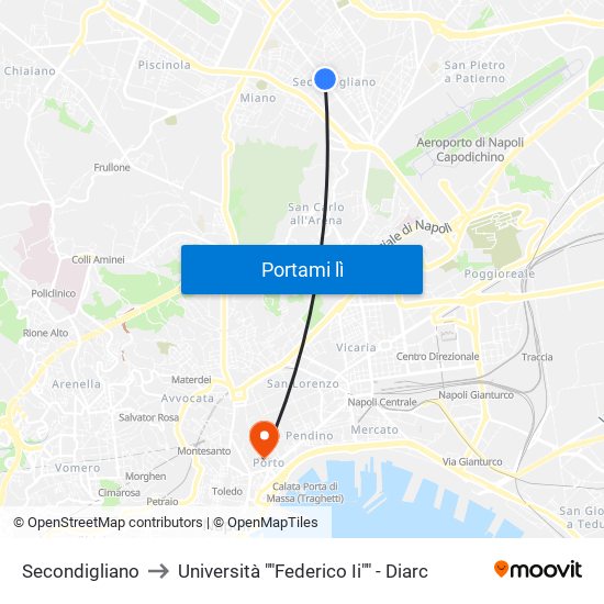 Secondigliano to Università ""Federico Ii"" - Diarc map