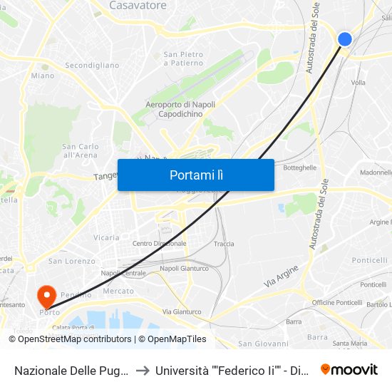 Nazionale Delle Puglie to Università ""Federico Ii"" - Diarc map