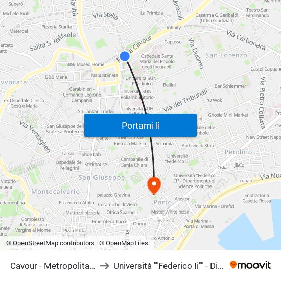 Cavour - Metropolitana to Università ""Federico Ii"" - Diarc map