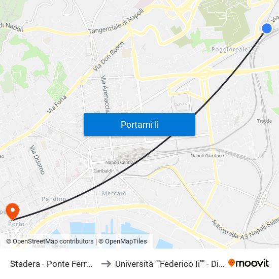 Stadera - Ponte Ferrovia to Università ""Federico Ii"" - Diarc map