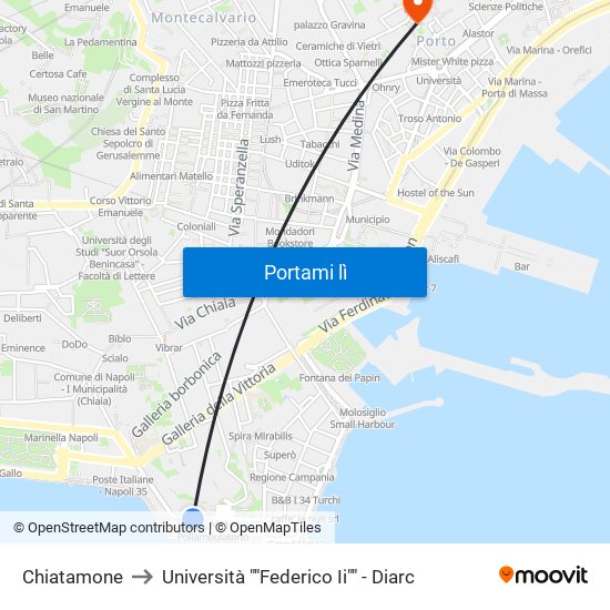 Chiatamone to Università ""Federico Ii"" - Diarc map