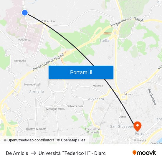 De Amicis to Università ""Federico Ii"" - Diarc map