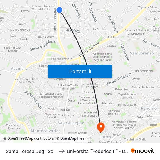Santa Teresa Degli Scalzi to Università ""Federico Ii"" - Diarc map