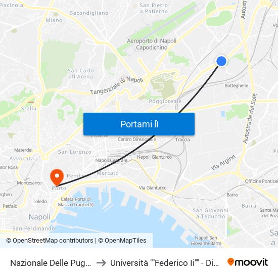 Nazionale Delle Puglie to Università ""Federico Ii"" - Diarc map