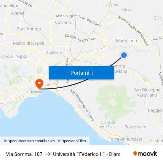 Via Somma, 187 to Università ""Federico Ii"" - Diarc map