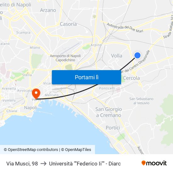 Via Musci, 98 to Università ""Federico Ii"" - Diarc map