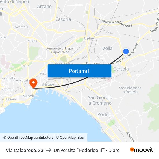 Via Calabrese, 23 to Università ""Federico Ii"" - Diarc map