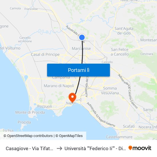 Casagiove - Via Tifata, 6 to Università ""Federico Ii"" - Diarc map