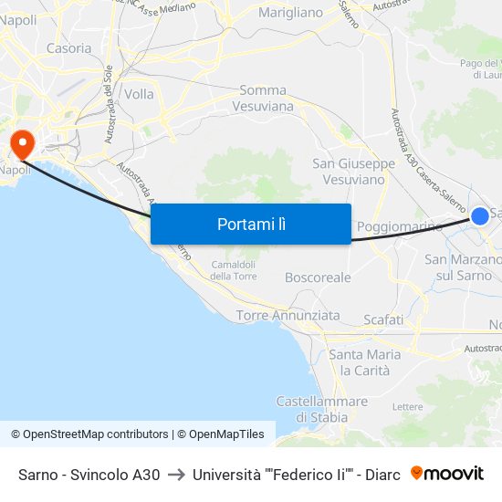 Sarno - Svincolo A30 to Università ""Federico Ii"" - Diarc map